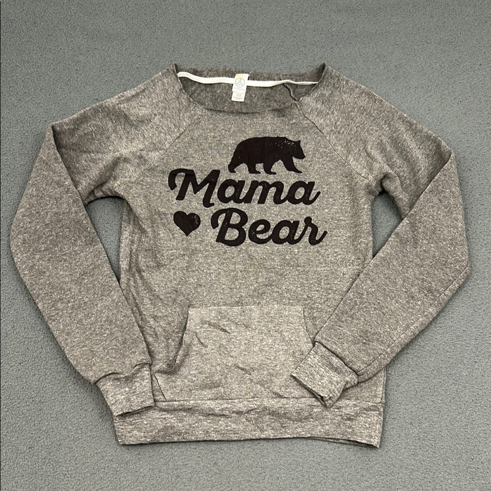 Gray “Mama Bear” Raglan Sweater | 3/4 Sleeve | Size XS